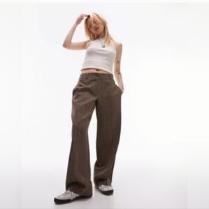 Low Rise Brown Pinstripe Wide Leg Pants